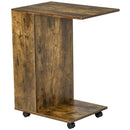 Mobile Sofa Side Table C-Shape End Table with Storage and Casters for Laptop Coffee Snack, Rustic Brown w/ Casters