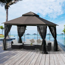 Outsunny 3 x 3(m) Gazebo Canopy Outdoor Garden w/ Mesh Curtains Shelves Coffee