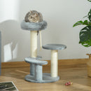 PawHut Cat Tree Scratcher Kitty Activity Center 2 Perch Sisal Rope Grey