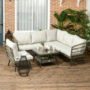 Outsunny Rattan Corner Sofa, Rattan Garden Furniture w/Glass Top Two-tier Table