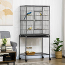 PawHut Rolling Bird Cage w/ Detachable stand Storage Shelf  Wood Perch Food Cup