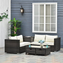 Outsunny 4Pcs Patio Rattan Sofa Garden Furniture Set Table w/ Cushions Brown