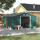 Outsunny 13 X 11ft Garden Storage Shed w/2 Doors Galvanised Metal Green