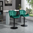HOMCOM Set Of 2 Luxurious Velvet-Touch Bar Stools Metal Frame Footrest Green