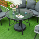 Outsunny 106cm Round Garden Dining Table with Parasol Hole Tempered Glass Top