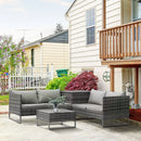 Outsunny 4Pcs Patio Rattan Sofa Garden Furniture Set Table w/ Cushions 4 Seater