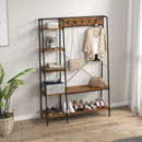 HOMCOM Coat Rack, Coat Stand with Shoe Storage, 5 Hooks for Hallway, Brown