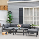 Outsunny 5-Piece Corner Garden Furniture Set w/ 2 Tables, Grey Aluminium Frame
