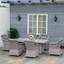 Outsunny 7 PCS Patio Rattan Dining Set with Tempered Glass Table and Cushions