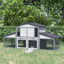PawHut Large Rabbit Hutch with Run, Tray, Ramp, Wooden Guinea Pig House, Grey