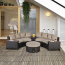 Outsunny 8 PCs Patio Rattan Conversation Furniture Set w/ Side Table & Cushioned