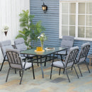 Outsunny 7 PCs Garden Dining Set, Glass Table W/ Umbrella Hole & Cushion, Black