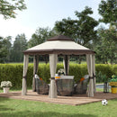 Outsunny 3.4m Steel Gazebo Pavillion for Outdoor w/ Curtains and 2 Tier Roof