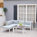 Outsunny 5-Piece Corner Garden Furniture Set w/ 2 Tables, White Aluminium Frame