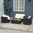 Outsunny 4PC Rattan Sofa Set Outdoor Coffee Table Chair Wicker Garden Black