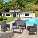 Outsunny 4 PCs Aluminum Rattan Outdoor Sofa Set Conservatory Furniture Tea Table