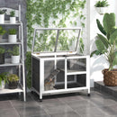 PawHut Wood Rabbit Hutch Bunny Cage Pet House Indoor W/ Tray Ramp, Grey