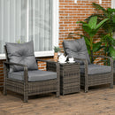Outsunny 3 Piece PE Rattan Garden Sofa Set w/ 2 Chairs & Storage Table Grey