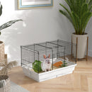 PawHut Small Pet Cage, Indoor Rabbit Guinea Pig House w/ Wood Floor, Trays