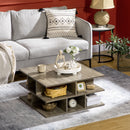HOMCOM Square Modern 2-Tier Coffee Table with Multiple Storage Shelves Grey