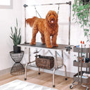 PawHut Metal Adjustable Dog Grooming Table Rubber Top 2 Safety Slings Mesh Black