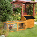 PawHut Wooden Chicken Coop Hen House w/ Removable Tray, Nesting Box, Run, Ramp