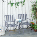 Outsunny Folding Steel Double Seat Garden Loveseat Bench Patio Chair Table Grey