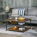 HOMCOM Industrial Coffee Table, Cocktail Table W/ Storage Shelves, Rustic Brown
