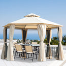 Outsunny 3 x 3(m) Gazebo Canopy 2 Tier Patio Shelter Steel for Garden Beige