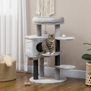 PawHut Cat Tree Cat Tower w/ Ramp, Bed, Cat House, Toy Ball - Light Grey