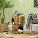 PawHut 47cm Cat Barrel Tree for Indoor Cats w/ Two Cat Houses, Cushion