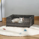 PawHut Rattan Dog Sofa w/ Removable Soft Cushion Indoor Outdoor Use - Grey
