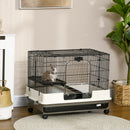 PawHut Small Pet Animal Cage w/ Metal Wire Top Platform Removable Tray 4 Wheels