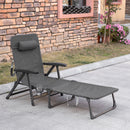 Outsunny Folding Chaise Lounge, Garden Lounger Headrest Cup Holder, Dark Grey