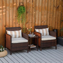Outsunny 3 PC Outdoor Rattan Sofa Set w/ Chairs Coffee Table Cushion Brown