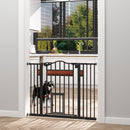 PawHut Dog Gate Pet Safety Gate W/ Cat Door Auto Close Pine Decor 74-105 cm Wide