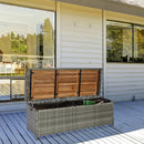 Outsunny Patio PE Rattan Wicker Storage Bench Box with Natural Wood Top Lid