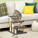 PawHut Dog Steps for Bed 3 Step Pet Stairs Cat Tree Tower w/ Jute Toy Ball Grey