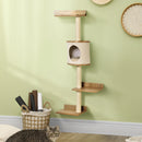 PawHut Wall-Mounted Cat Tree Shelter w/ Condo Bed Scratching Post Light Beige