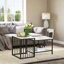 HOMCOM Modern Coffee Table Set of Two w/ Steel Frame Marble-Effect White, Black