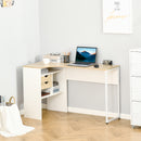 HOMCOM L-Shaped Corner Computer Desk Study Table w/ Storage Shelf - Light Brown