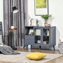 HOMCOM Modern Sideboard, Glass Door Buffet Cabinet with 2 Drawers, Grey