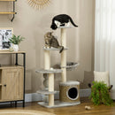 PawHut Multi Level Cat Tree w/ Scratching Post, Cat House and Bed - Light Grey