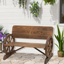 Outsunny Rustic Wood Design Home Garden Wagon Wheel Bench Décor Outdoor Loveseat