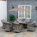 Outsunny 7 PCs Patio Rattan Dining Set w/ Tempered Glass & Umbrella Hole Table