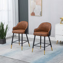HOMCOM Modern Bar Stools Set of 2, PU Leather Bar Chairs with Steel Legs, Brown