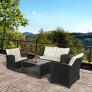 Outsunny 4 PCS Outdoor Patio Furniture Wicker Chair Set Coffee Table w/ Cushions