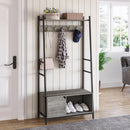HOMCOM Coat Rack Stand, Shoe Bench with 5 Hooks and Storage Cabinet Grey