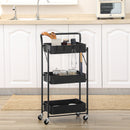 HOMCOM Rolling Utility Cart with 3 Mesh Basket 4 Hooks for Kitchen Black