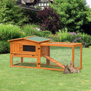 PawHut Rabbit Hutch and Run Outdoor w/ Sliding Tray Hay Rack Ramp, 156x58x68 cm